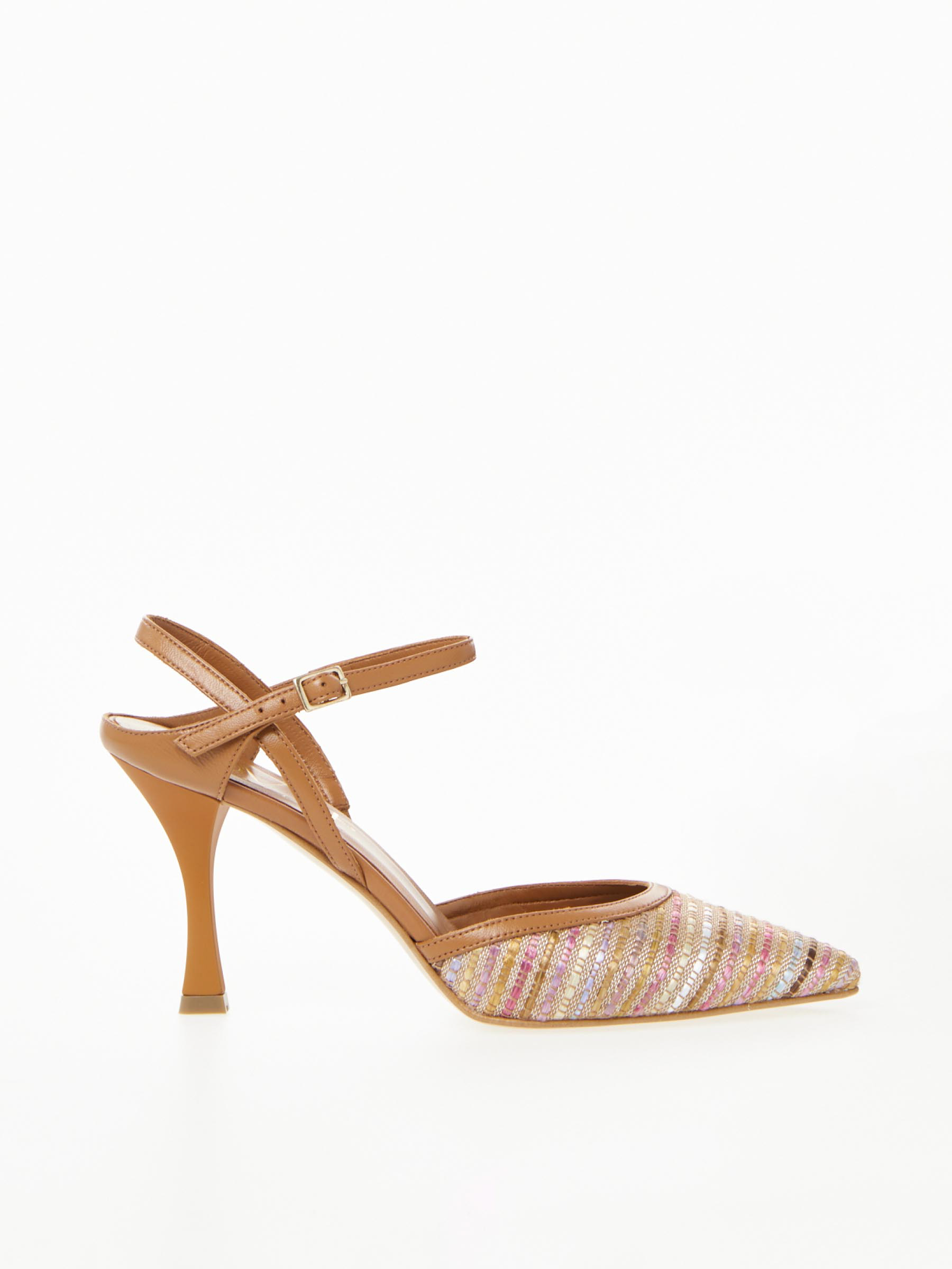 Leather And Worked Fabric Slingback Madeleine