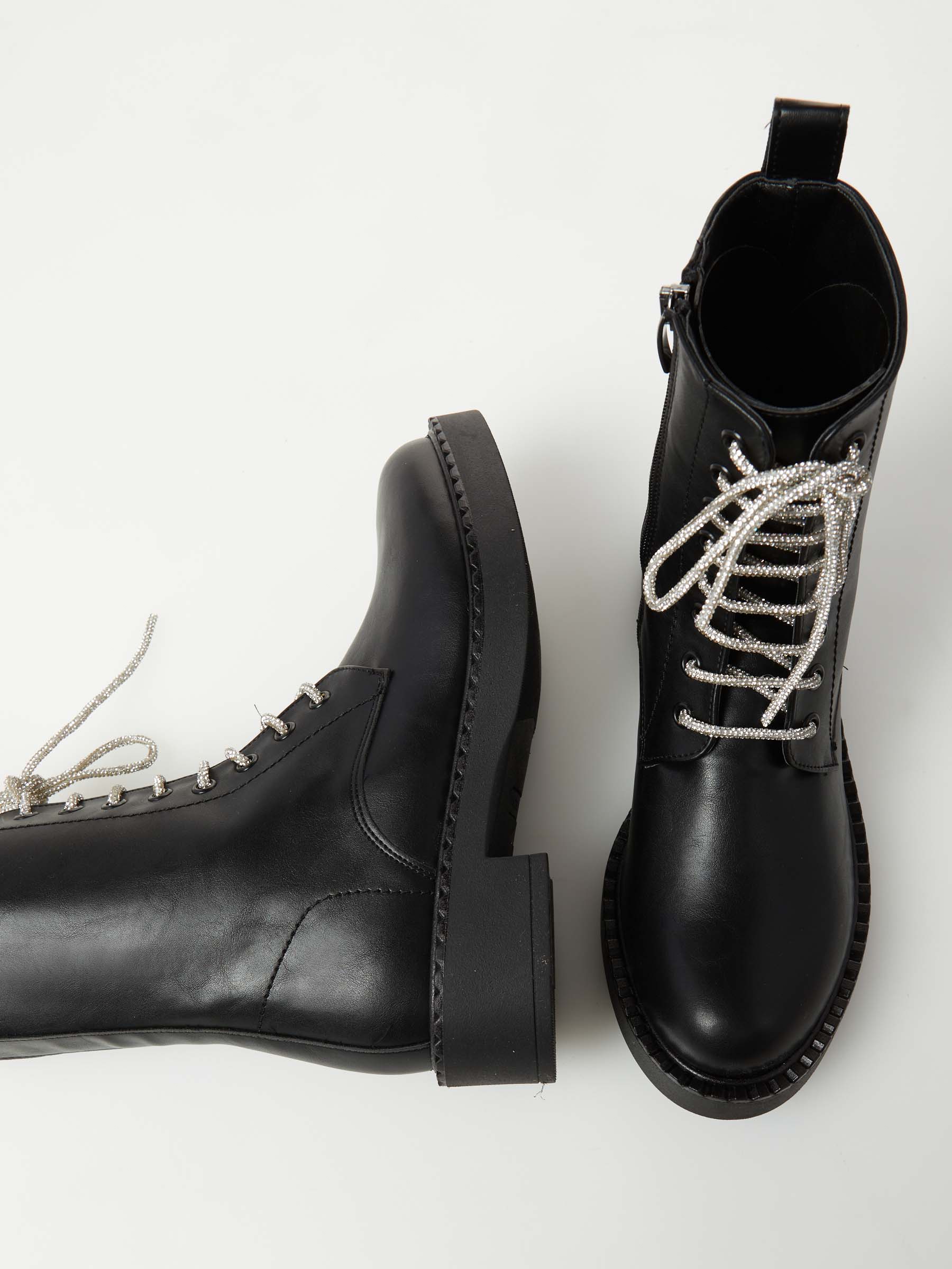 Combat Boot With Rhinestone Laces