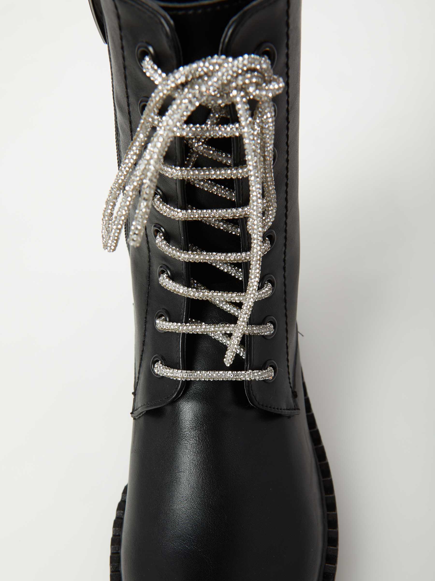 Combat Boot With Rhinestone Laces