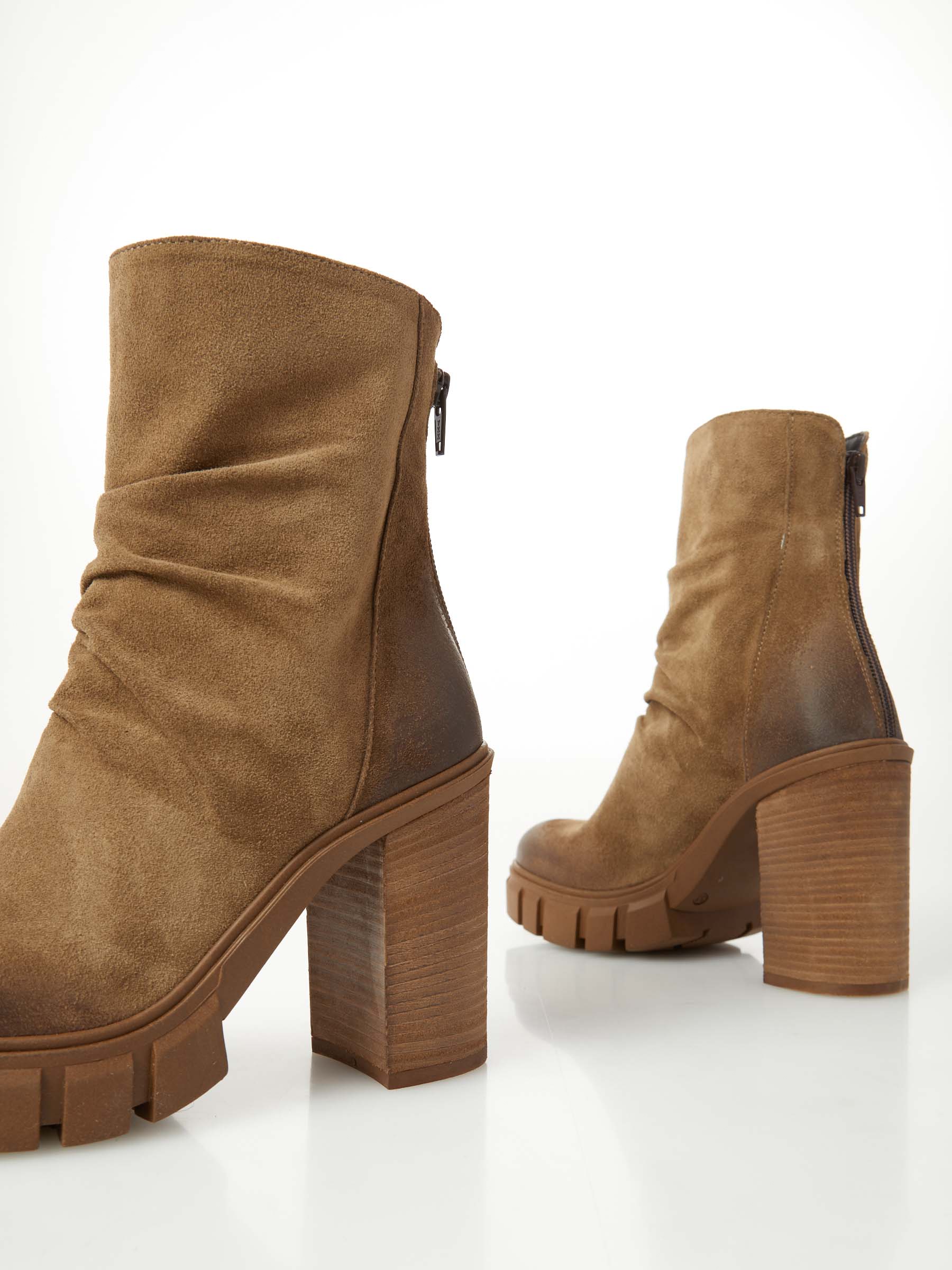 Curled Suede Ankle Boot