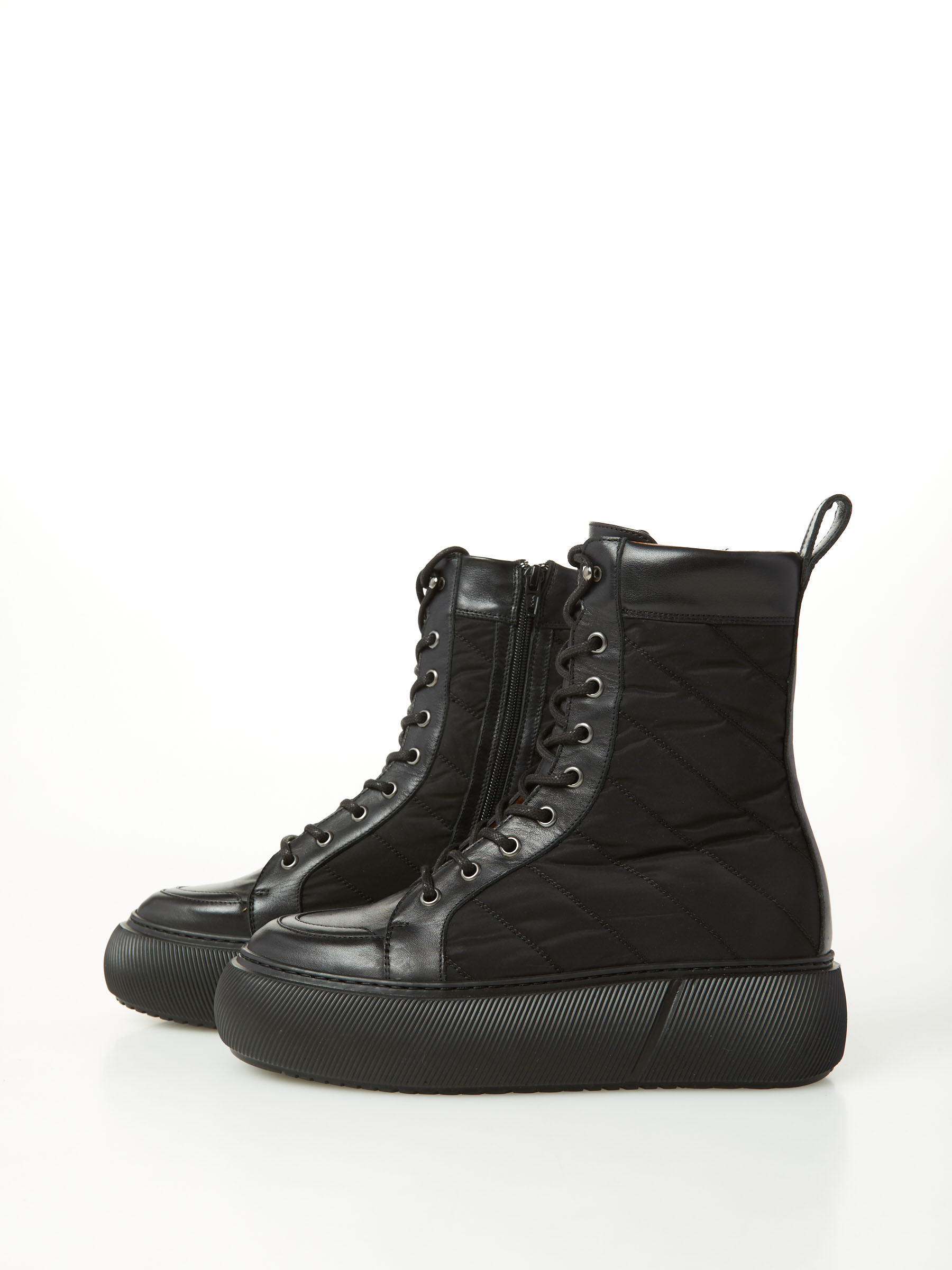 Combat Boot In Leather And Technical Fabric