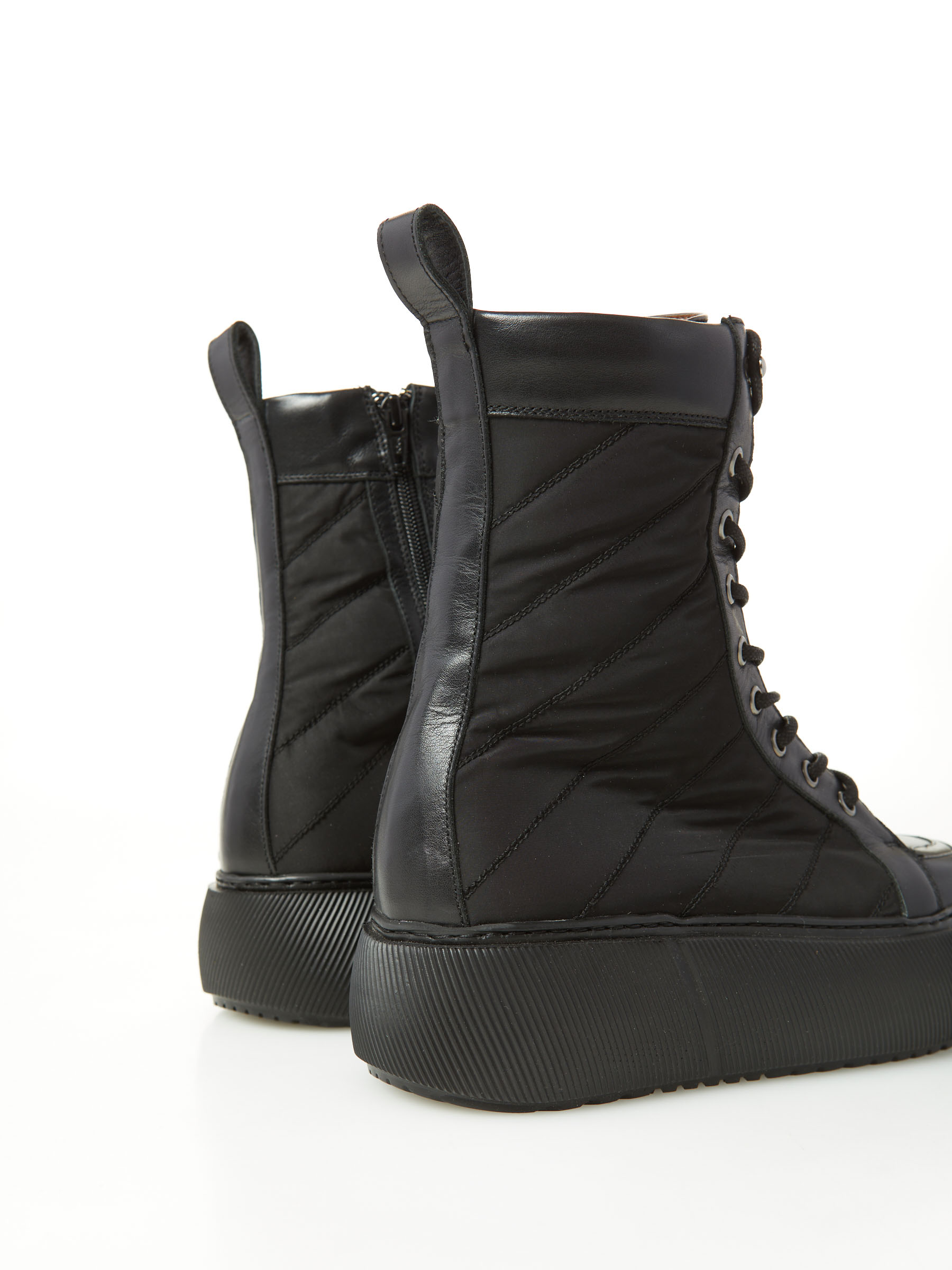 Combat Boot In Leather And Technical Fabric